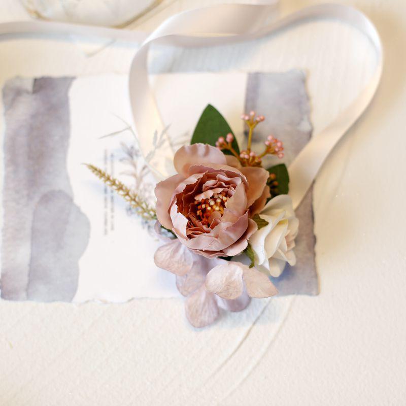Umělé hedvábné květy růže Ženich Boutonniere Ženy Muž Špendlík Oblek Živůtek Svatba Knoflíková dírka Svatba Zápěstí Květina Party Dekor