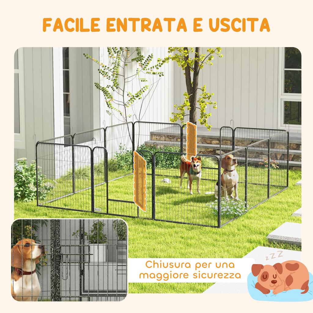 12-Panel Modular Dog Playpen, 80x1.5x80 Cm, Foldable, with Steel Door, 12 Pegs, Grey