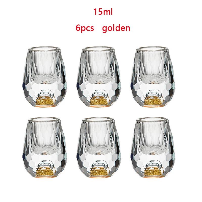 Luxury Double Bottom Crystal Glass Vodka Sake Shochu Liqueur Gold Foil Tea Cup For Bar Hard Liquor Gifts