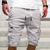 Mid-Rise Elastic Waistband Drawstring Multi Pockets Men Shorts Solid Color Loose Fitness Cargo Shorts Streetwear