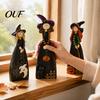 Retro Witch Decorations for Shelves Halloween Wooden Ornaments, Distressed Figurines, Tabletop Indoor Holiday Party Ornaments Decoration with Pumpkin