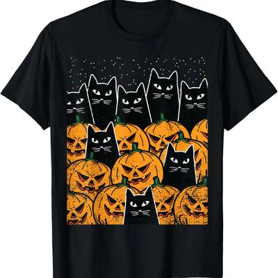 Katze Kürbis Halloween Kostüm Gruselig Lustig Schwarzes Tier T-Shirt