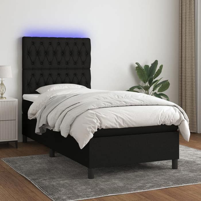 Maison Exclusive - Slatted Bed Base with Mattress and LED Black 90x190cm Fabric