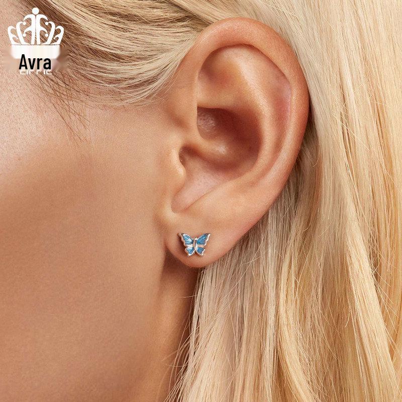 Avle Blue Butterfly Earrings: Versatile S925 Sterling Silver, Platinum-Plated