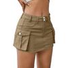 Women Mini Denim Skirt Low Waist Cargo Skirt with Pocket Solid Color Button Zipper Fly Short Skirt Streetwear