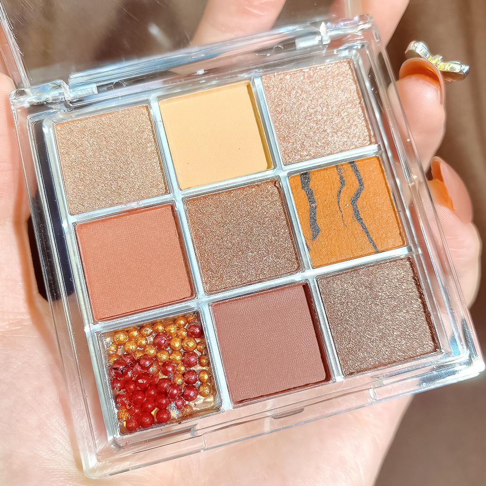 Knusprig duftende Reis-Lidschatten-Palette in neun Farben, schimmernder Glitzer, glitzernd, wasserfest, kein Make-up-Entfernen, erdige Farbe, täglich hochkarätig