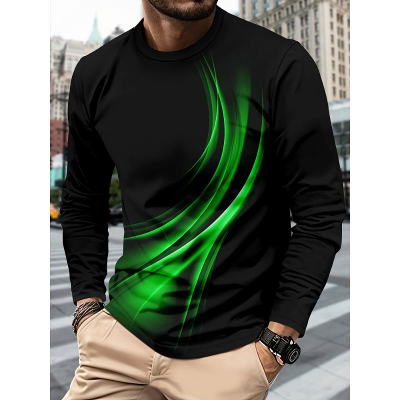 T-shirt Sportiva da Uomo a Manica Lunga da Uomo Casual per Sport Fitness Tempo Libero Leggera con Stampa Sfumata 3D Streetwear Casual