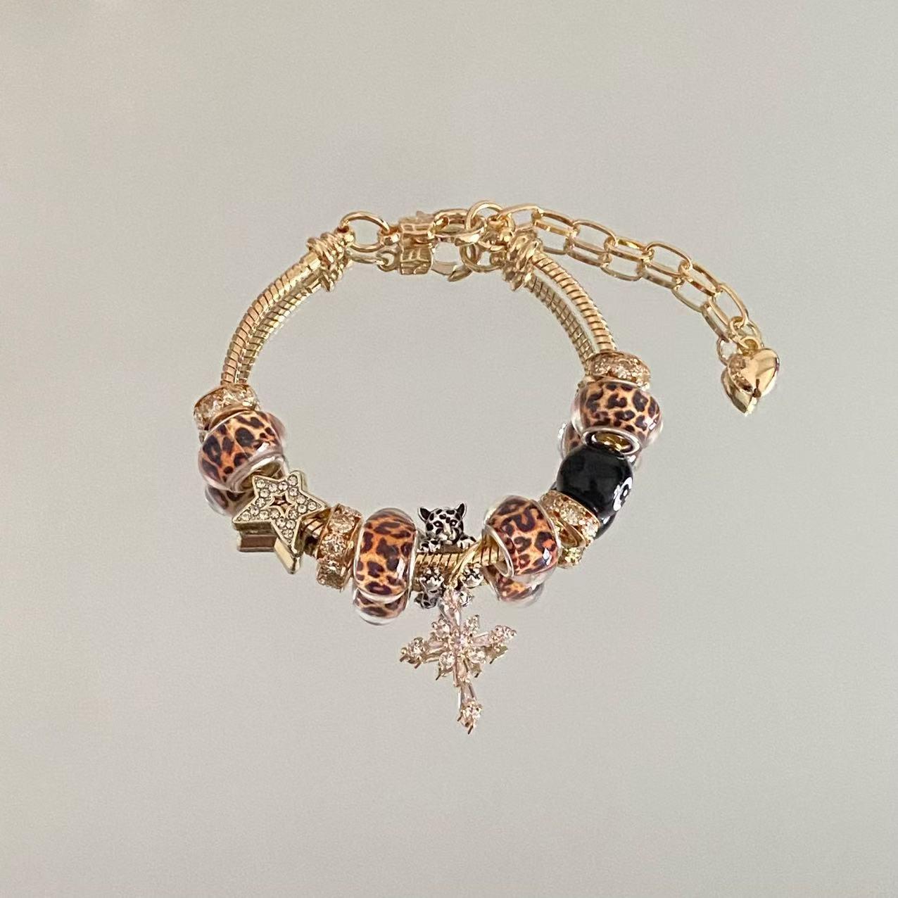 

Pan s DIY Leopard Print Beaded Bracelet with Copper Zircon Inlay - Women s Fashion Jewelry