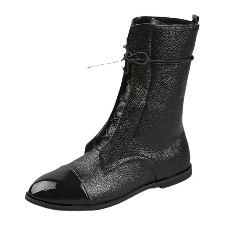 Large Size Women's Boots New 2024 Mid Length Slim Boots Women's Black Thick Heel Platform Boots  Women Shoes