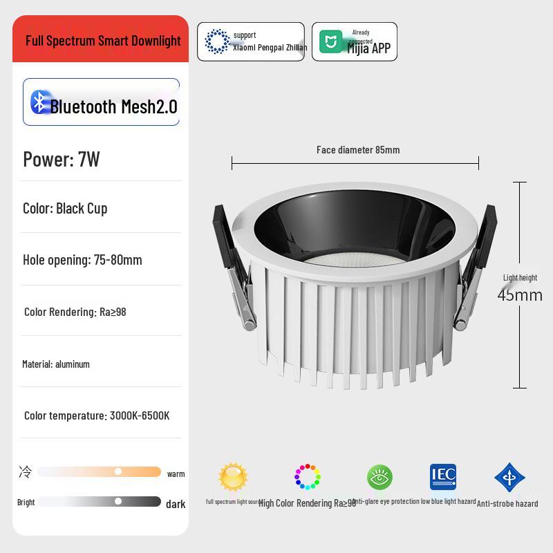 Mijia Smart LED Einbaustrahler: Bluetooth 2.0, Vollspektrum, Integrierte Deckenleuchte für Wohnzimmer