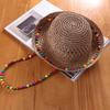 Colorful Wooden Bead Grass Hat With Summer Hollowed Out Large Brim For Sun Protection And Foldable Fisherman Hat