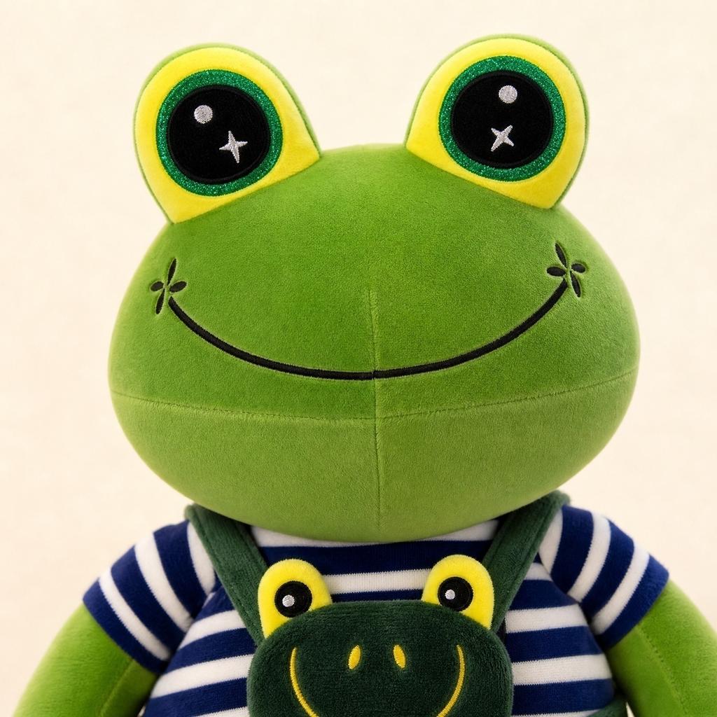 Soft Plush Frog Stuffed Animal Toy 30cm 40cm Size Sitting Design with Overalls and Striped Shirt Collectible Plush Toy for Display and Gift