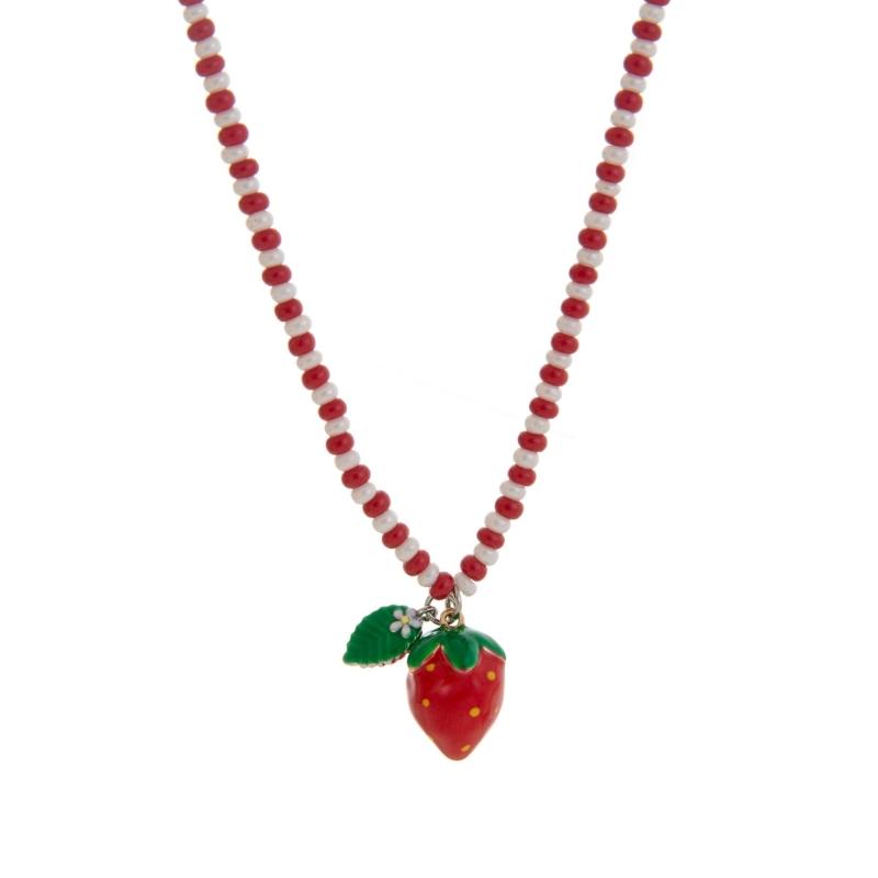 Lively Colorful Bead Necklace With Banana Strawberry Orange Fruit Charm Dopamine Inspired For Women Fashion Accessory