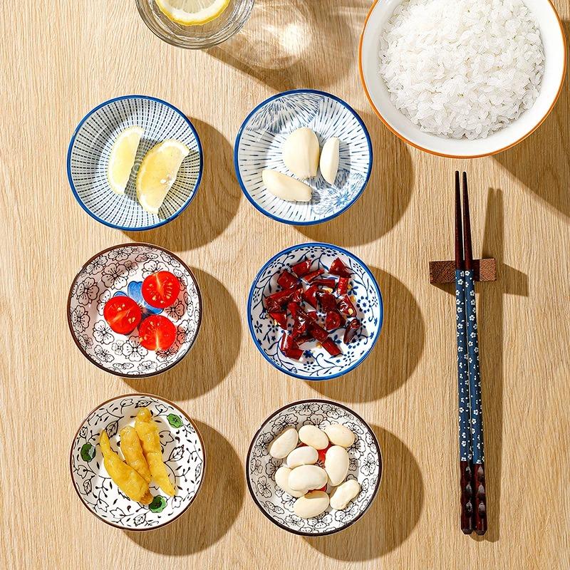 1/6pcs Japanese Style Mini Ceramic Plate Soy Sauce and Vinegar Dipping Plate Snack Plate Family Desktop Fruit Dessert Plate