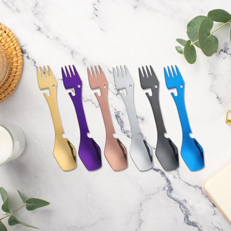 4in-1 Utility Stainless Spork Spoon Bottles Opener Fork Camping Utensils Multifunctional Outdoor Fork Spoon Tableware