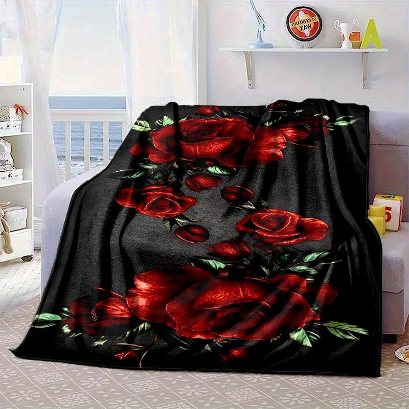 Red Roses On Black Background Blanket Flannel Blanket Throw Blanket Sofa Cover Blanket Soft Premium Blanket Picnic Blanket Tv Blanket Gifts