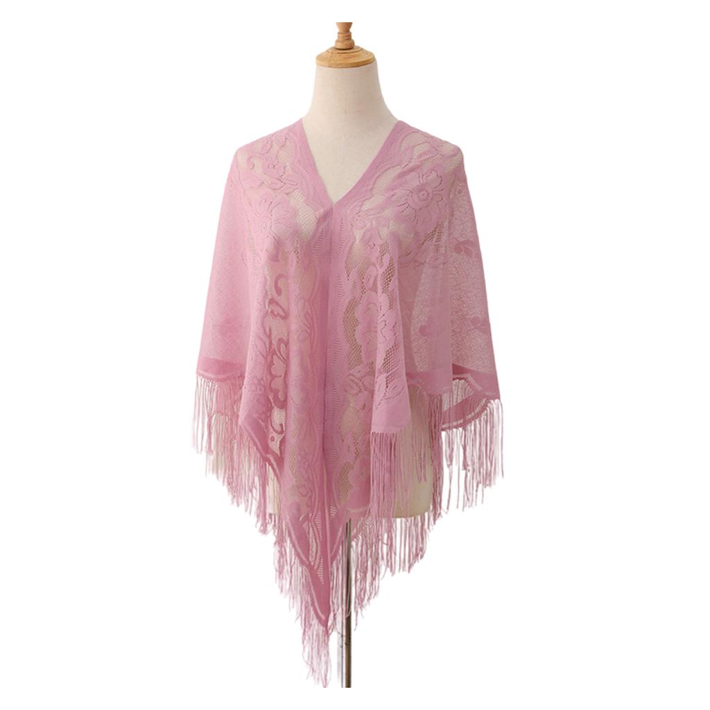 Elegant Lace Fringed Shawl Breathable Hollowout Designs Shoulder Wrap Perfect for Spring and Outdoor Activity Fashion