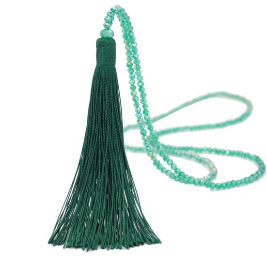 Fashion Women Tassel Pendant Faux Crystal Beaded Long Necklace Jewelry Gift
