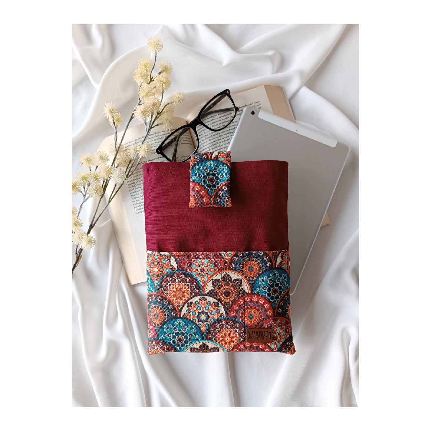 

Handmade Ethnic Patterned Pocket Case Bag, Tablet Case, Book Case, Organizer Bag, S бордовий