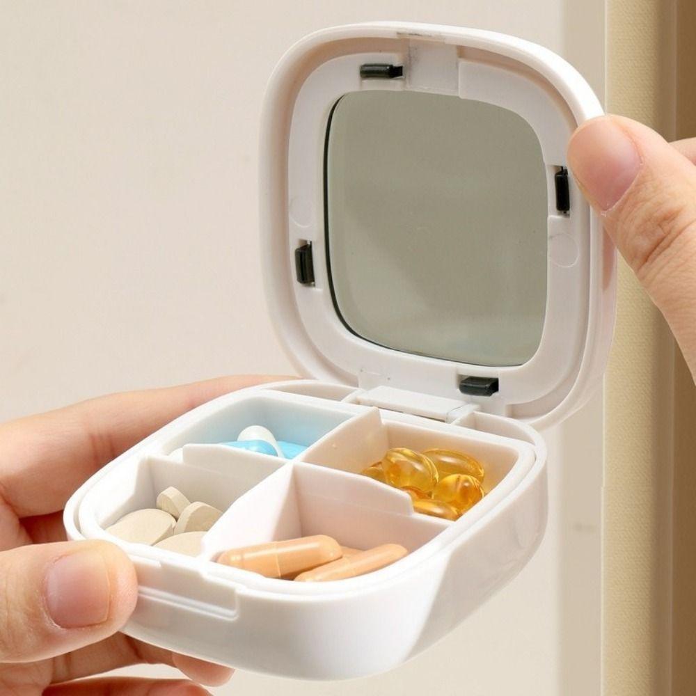 Moisture-proof Pill Box Sealed Mini Pill Case Portable 4 Grids Medicine Box Bedroom