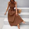 European and American Summer New Neck Polka Dot Sleeveless Slim Dress Long Dress French Elegant Women's Clothing