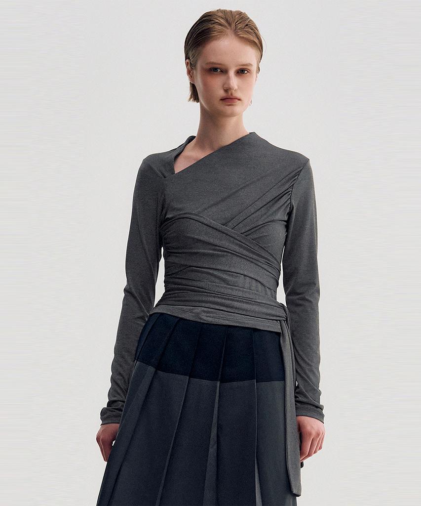Kimjisu Multi-Tie Draped Jersey Top _ Dark Gray