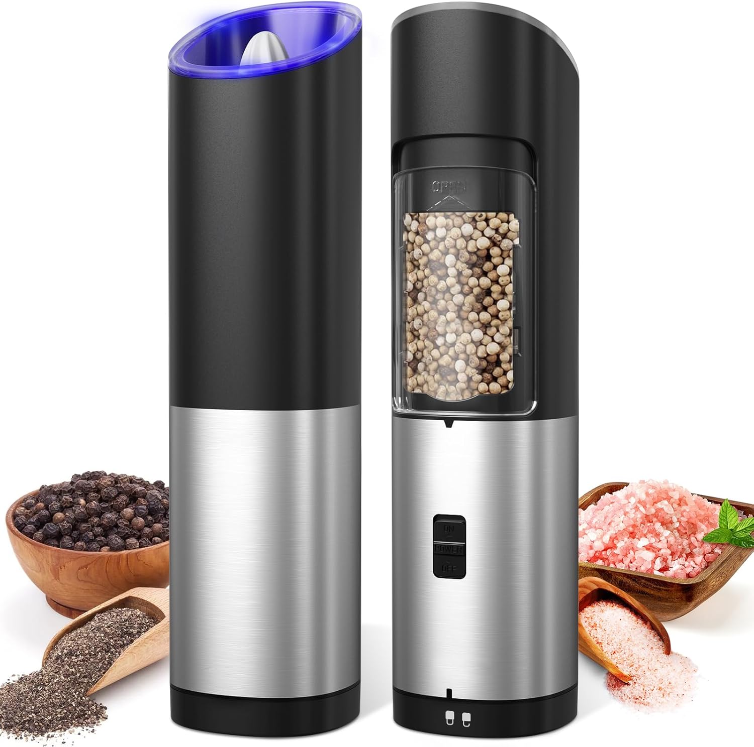 

innhom Gravity Electric Salt and Pepper Grinder Set Battery Operated Salt Grinder Pepper Mill Automatic Salt and Pepper Grinder Set with Adjustable серебряный
