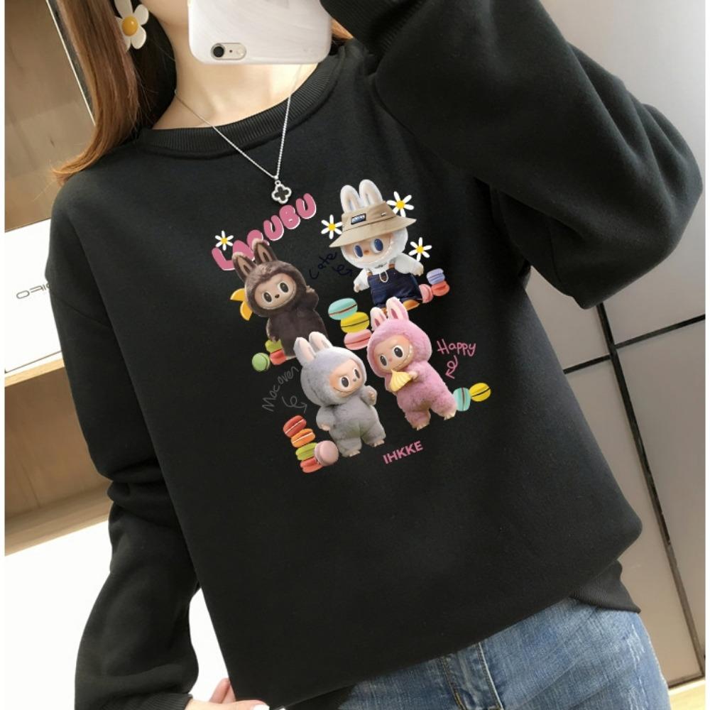 LABUBU pattern printed sweatshirt ladies casual fashion long-sleeved round neck top
