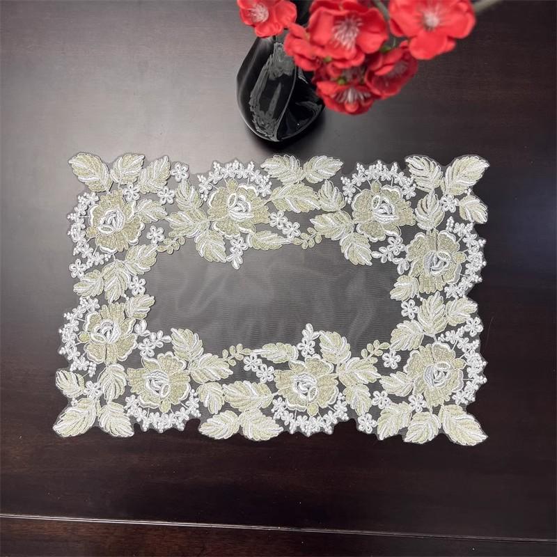 NEW mesh Rose flower embroidery table place mat cloth Wedding Christmas party placemat kitchen Table decoration and accessories