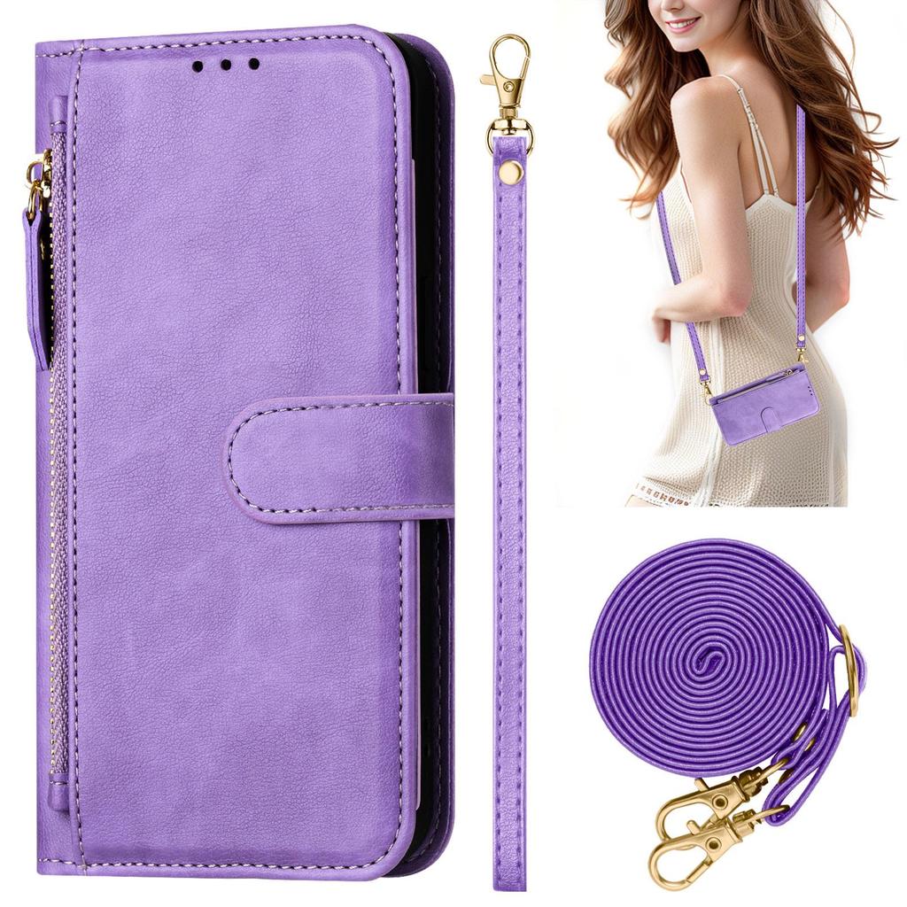 Compact Solid Color Zipper Phone Case with Card Slot & Anti-fall Protection