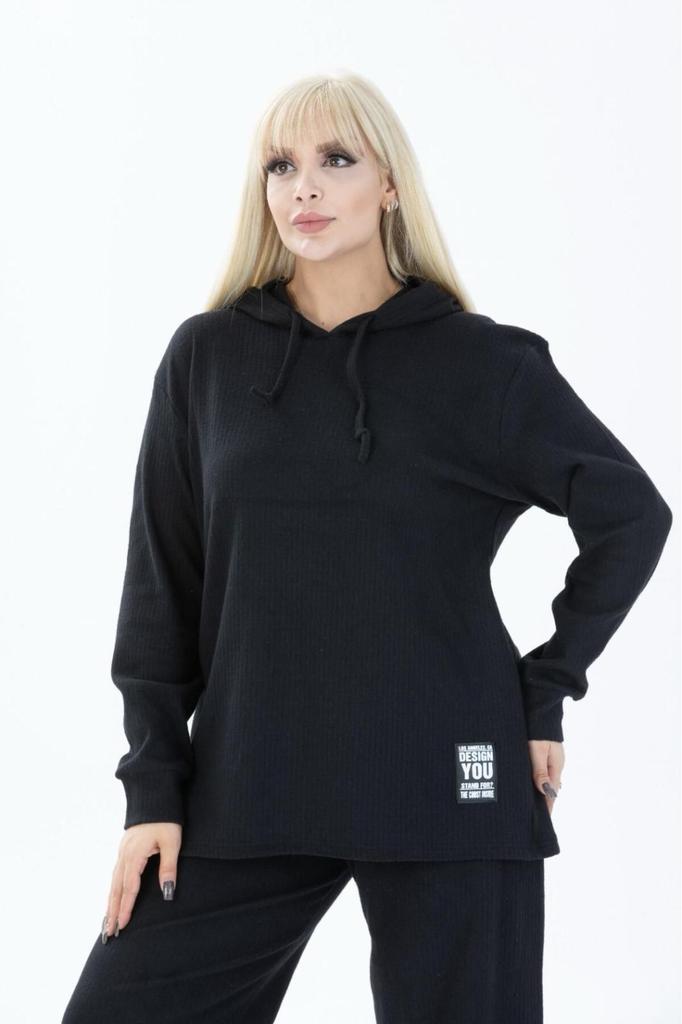 Women's Style Big Size Under-Upper Team Red Wide Pattern Knitted Ribbed Bottom-Top Plus Size Suit