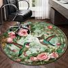 Round Hummingbird and Rose Print Rug Non-slip Floor Mat for Bedroom Office Living Room Home Decoration