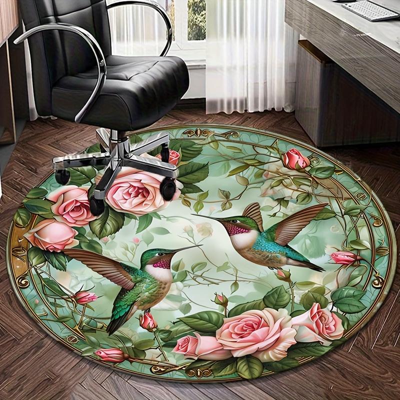Round Hummingbird and Rose Print Rug Non-slip Floor Mat for Bedroom Office Living Room Home Decoration