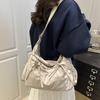 Cute Pleated Bow Crossbody Bag Multiple Pockets Solid Color Nyl Shoulder Bag Korean Style Large Capacity Hobo Bag Women