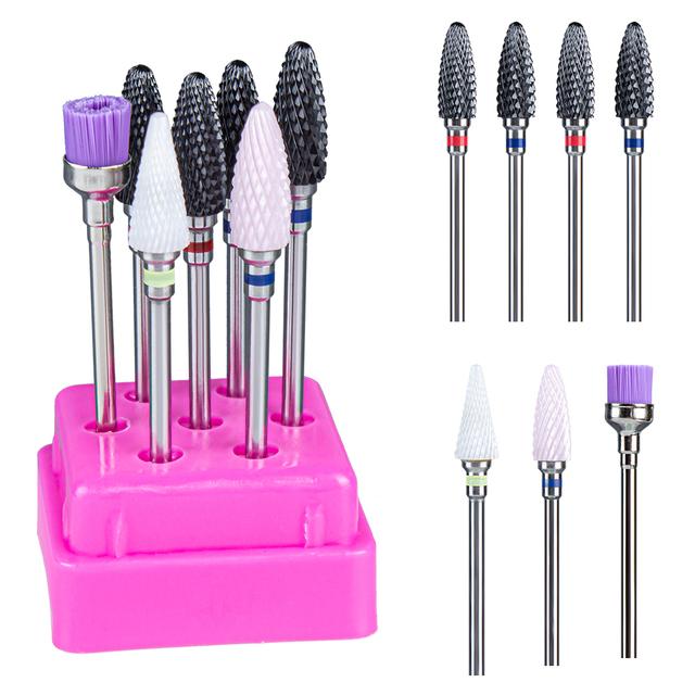 7pcs Ceramic Nail Drill Bits Set Milling Cutter for Manicure Machine Accessories Rotary Burrs Pedicure Cutter for Remove Gel Bit