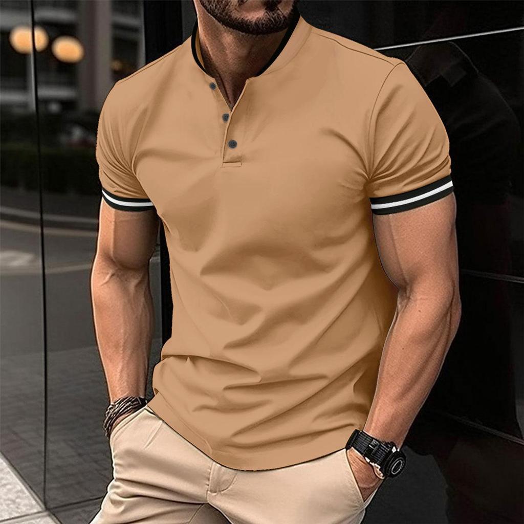 Sommer Hvit Svart Khaki Patchwork Farge Poloskjorte Knapplomme Sportspoloskjorter for menn