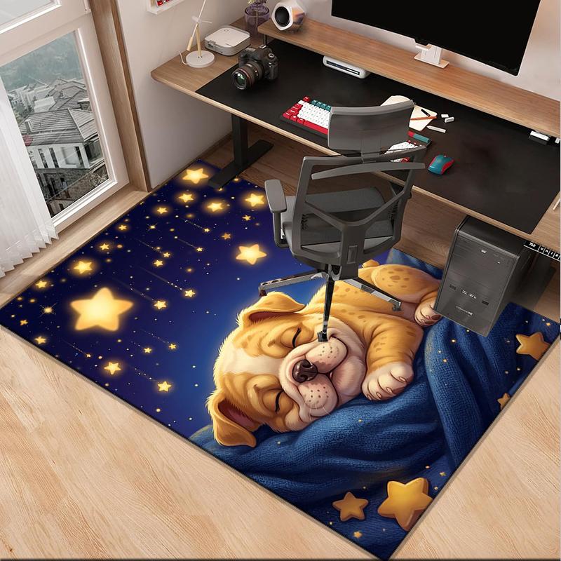 Cartoon Bulldog Stars Office Rug Chair Mat, Entryway Carpet, Suitable for Front Door, Bedroom, Living Room, Desk, Holiday Gift