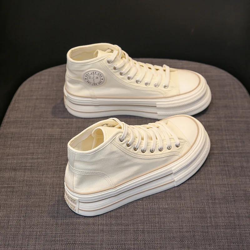 

Модная женская парусиновая обувь Высокие кеды Повседневная удобная обувь для женщин 2024 Платформа Универсальные кроссовки Персонализированная обувь для скейтборда 40 хаки