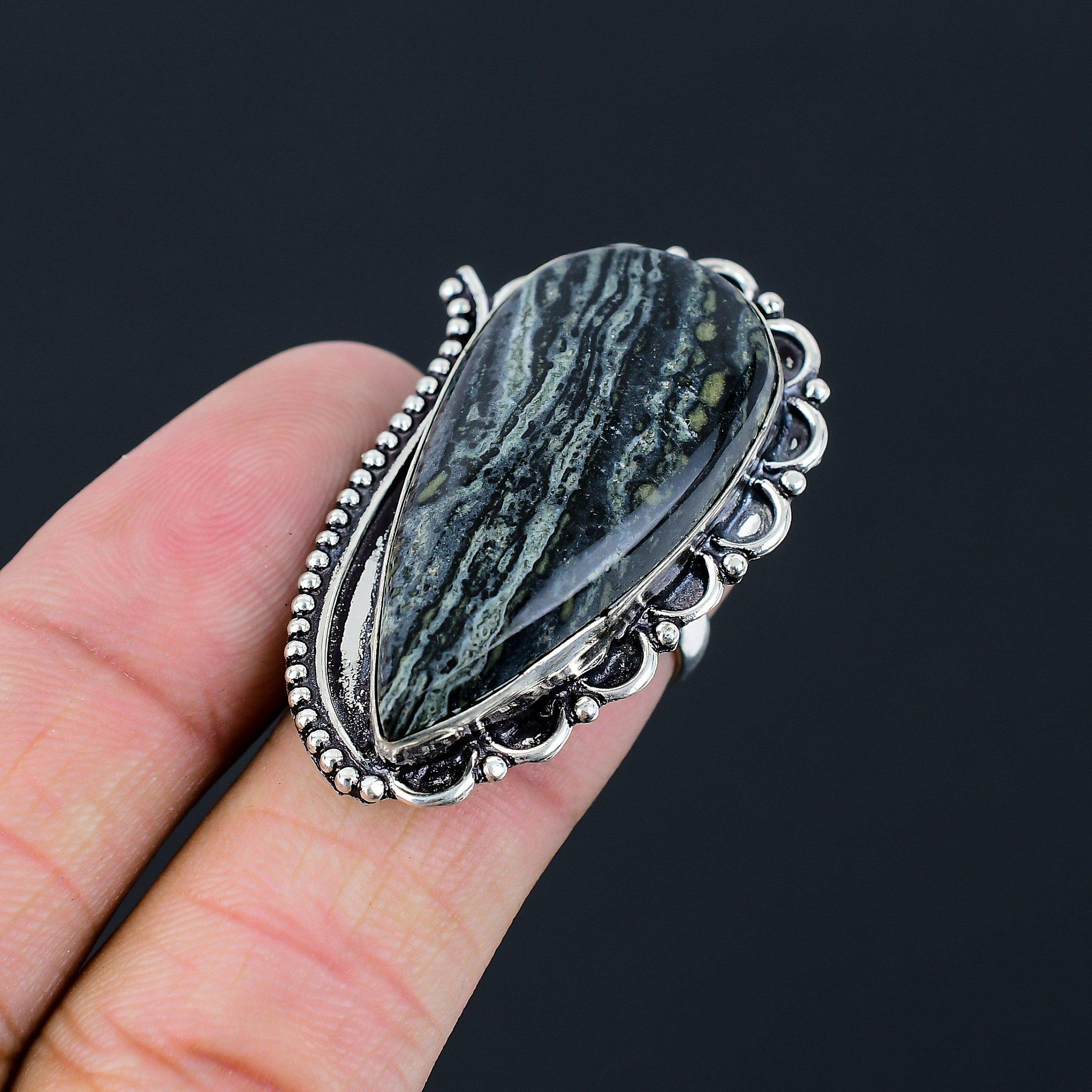 Kambaba Jasper Gemstone Sterling Silver Daughter Statement Ring Jewelry Size 6.5 6.5