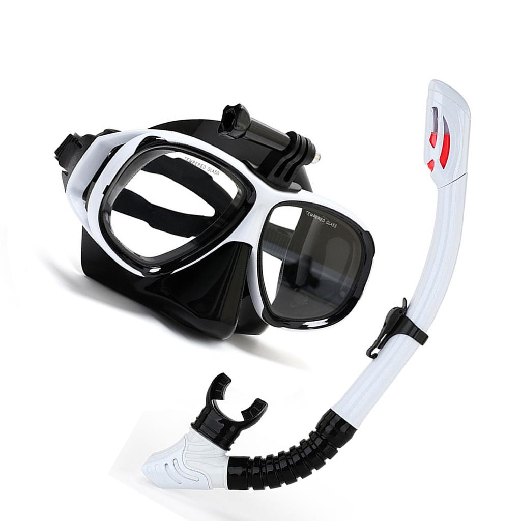 Snorkeling Mask with Action Cam Mount Dry Snorkel Set Comfortable Silicone Diving Goggle for Travel Easy Breathing