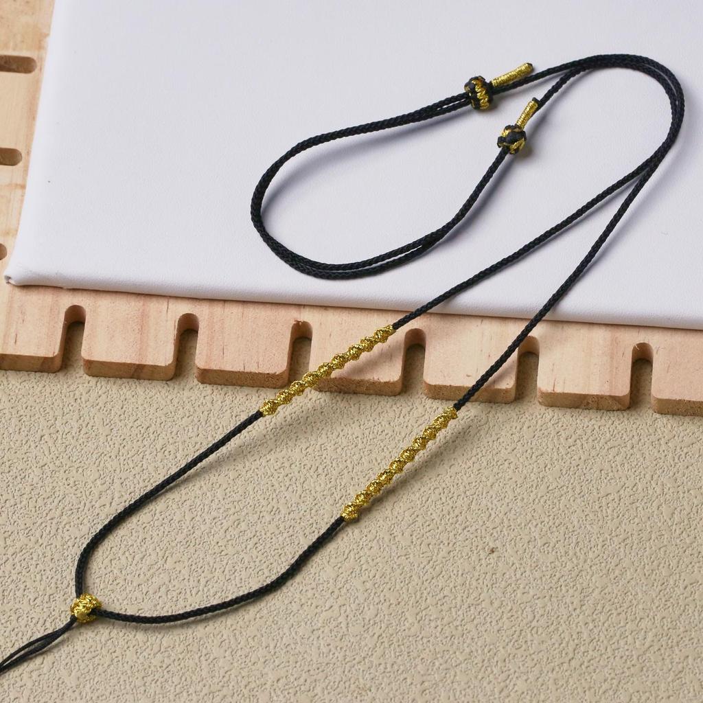 Collar con Cordón Ajustable Colgante Tejido a Mano de Jadeíta Dorada