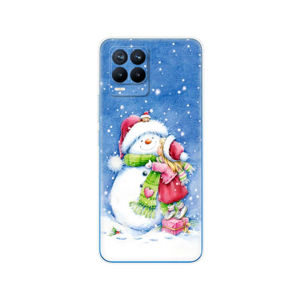 Für Realme 8 Hülle 6,4 Zoll Rückseitige Telefonabdeckung Für Realme 8 Pro OPPO Realme8 4G RMX3085 Stoßstange Winter Weihnachten Schnee Baum Neujahr