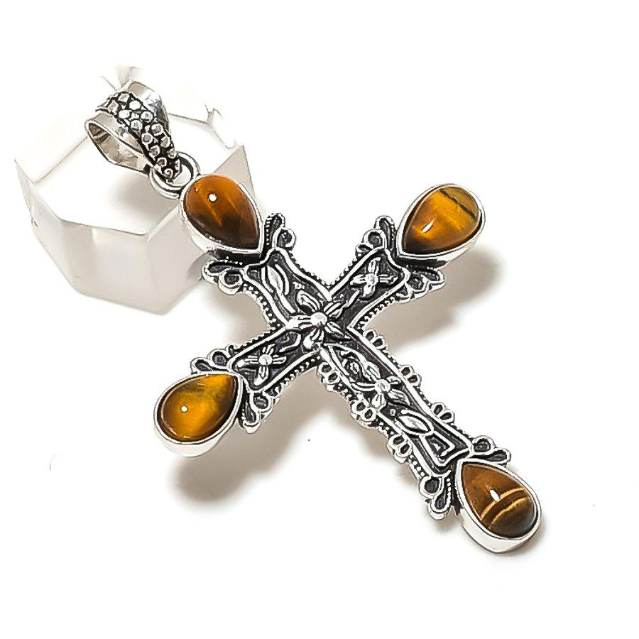 

Natural Tiger Eye Gemstone 925 Sterling Silver Jewelry Pendant 2.36 ETC-13928