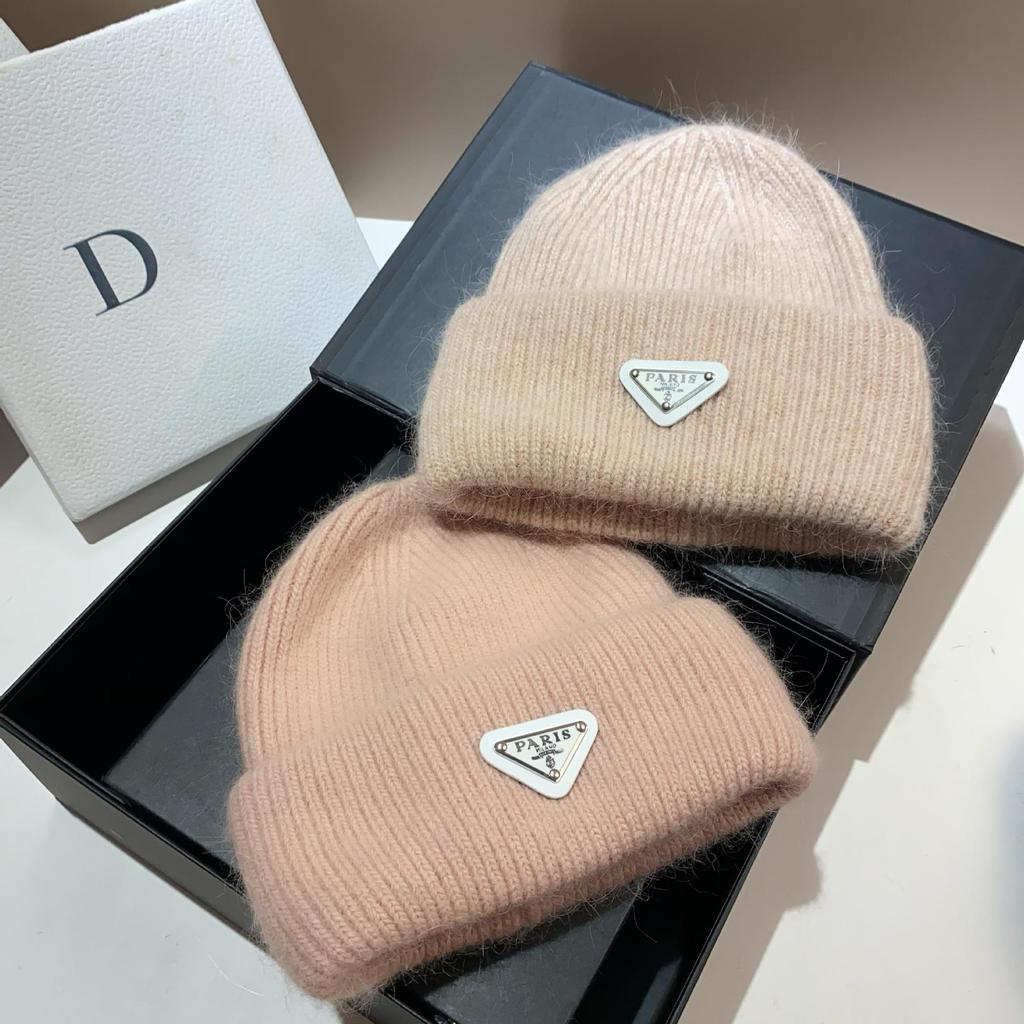 Französische Strick-Wintermütze mit Ohrenschutz aus Kaninchenfell - Warm, stilvolles umgekehrtes Dreieck-Design, doppelt umgeschlagener Randwolle