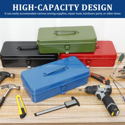 Portable Tool Box Metal Tool Storage Boxes with Latch Closure and Handle Multipurpose Organizer Box for Household Workshop Car
