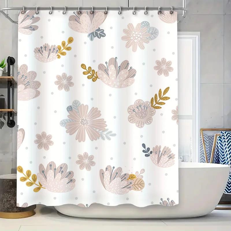 Whimsical Floral Shower Curtain White with Pink Gold Flowers Large 180x240cm Bathroom Decor #Curtain #ShowerCurtains #BathroomDe W90xH180cm