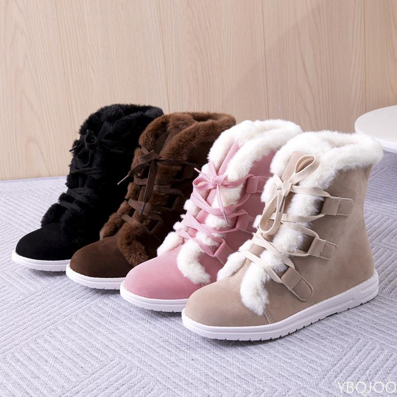 Fashion Winter flat lace up snow boots new women's thick cold resistant warm simple comfortable versatile women's cotton shoes