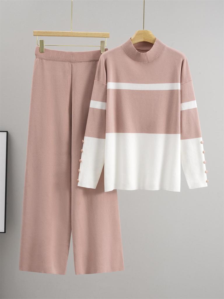 European Trendy Striped Sweater & Wide-Leg Pants Set for Women - Autumn/Winter Fashion Two-Piece