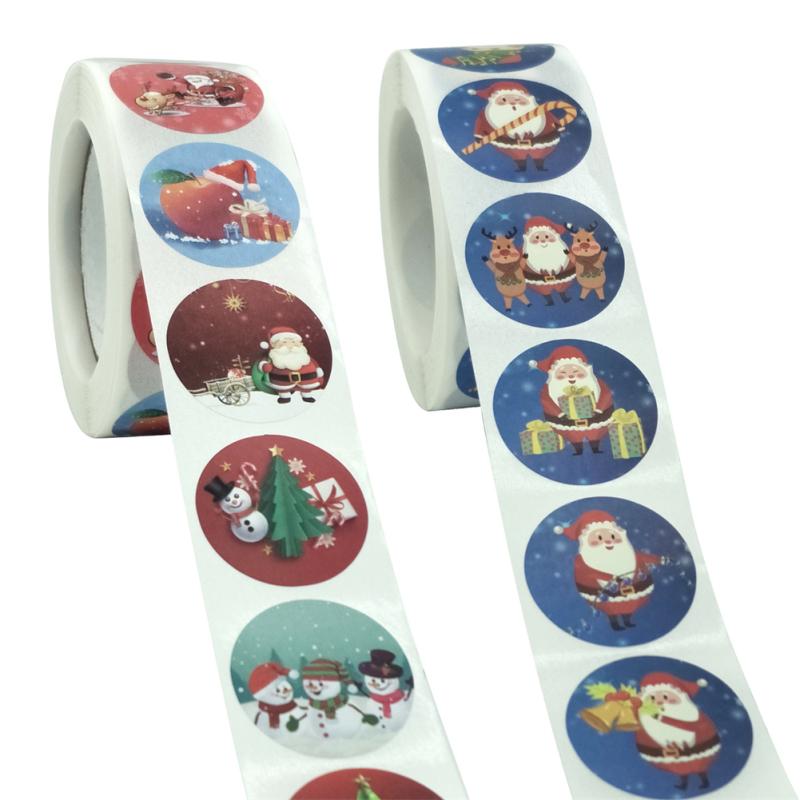 500pcs/roll 1-inch/25mm Christmas Self-adhesive Stickers Holiday Gift Sealing Label Decoration