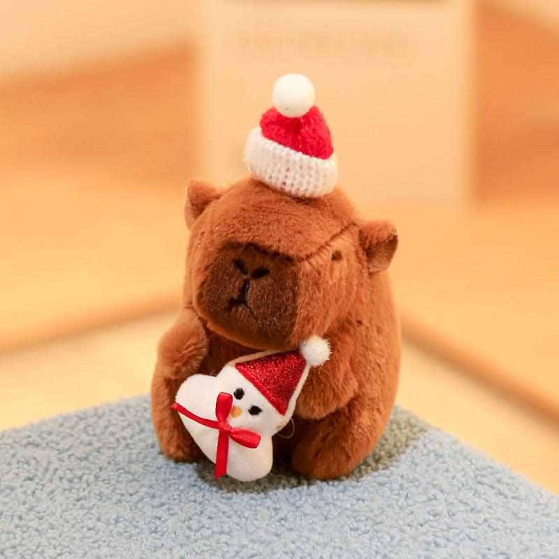 Lovely Christmas Capybara Pendant Plush Keychain Cute Soft Stuffed Doll Toy Backpack Hanging Decoration New Year Gift